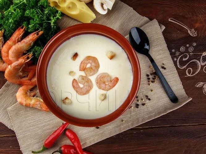 Суп сырный с креветками