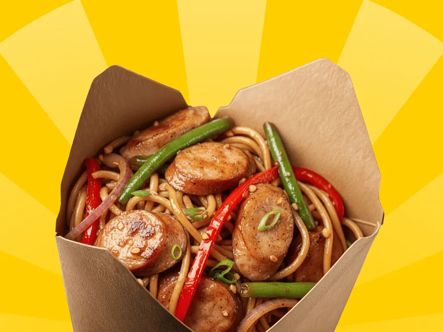 WOK с охотничьими колбасками